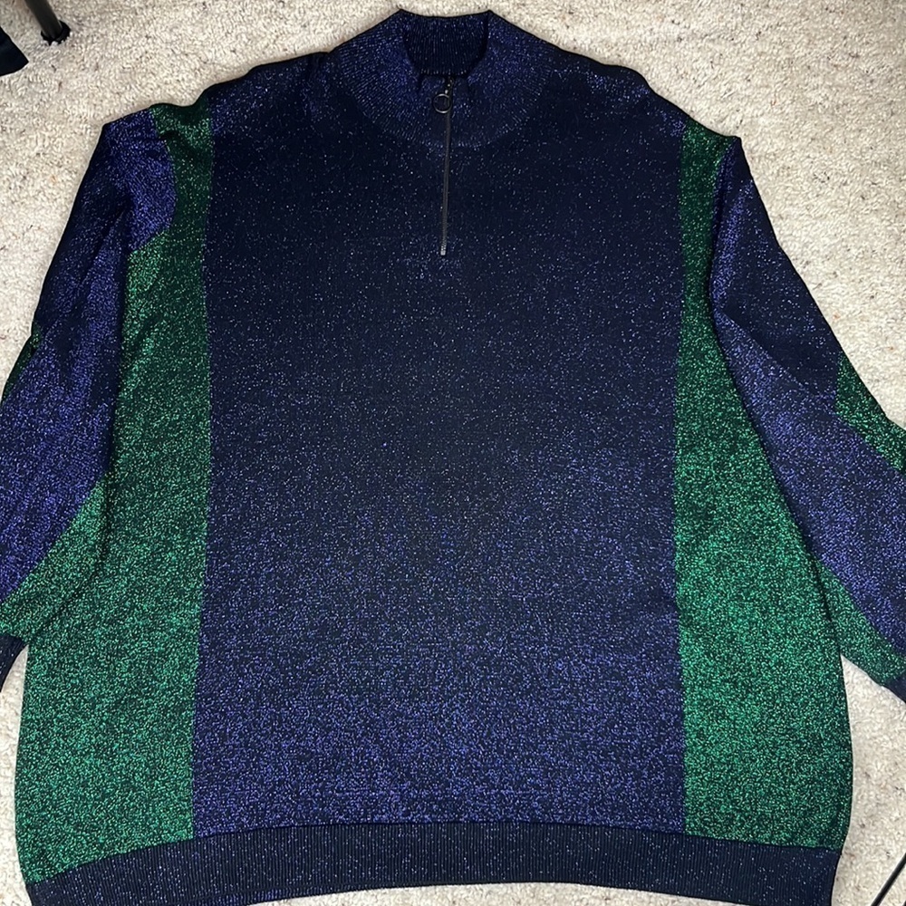 ASOS Women’s Metallic Glitter Fabric 3/4 Sleeve Zip Front Collar Plus Size 6XL